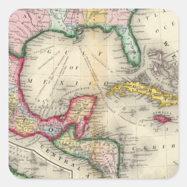 Karte von Mexiko, Zentralamerika Quadratischer Aufkleber (Vorderseite)