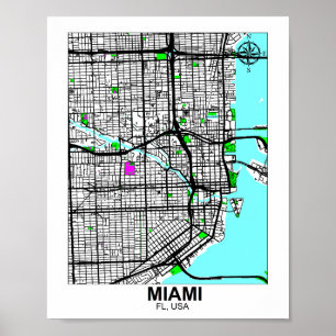 Karte von Miami City Poster