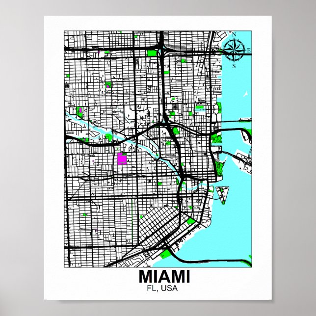 Karte von Miami City Poster (Vorne)