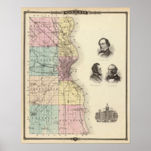 Karte von Milwaukee County, Staat von Wisconsin Poster
