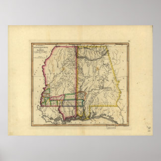 Karte von Mississippi & Alabama 1810 Poster