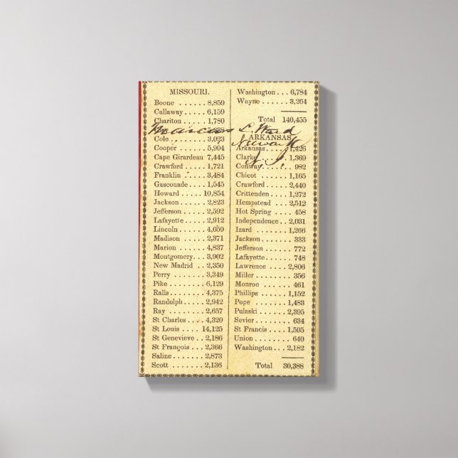 Karte von Missouri 2 Leinwanddruck (Vorderseite)