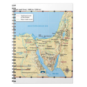 Karte von Moses-Exodus Ägypten und Sinai 1400 bis Notizblock