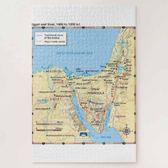 Karte von Moses Exodus Ägypten und Sinai 1400 bis  Puzzle (Vertikal)