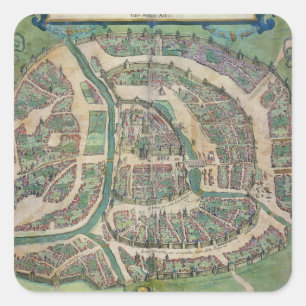 Karte von Moskau, von "Civitates Orbis Terrarum" Quadratischer Aufkleber