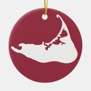 Karte von Nantucket Weiß und von Moosbeerrot Keramikornament