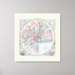 Karte von New York City und 53 Meilen um 1879 Leinwanddruck