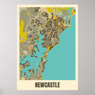 Karte von Newcastle, Australien Poster