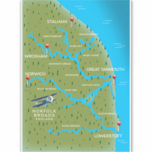 Karte von Norfolk Broads England. Aufkleber