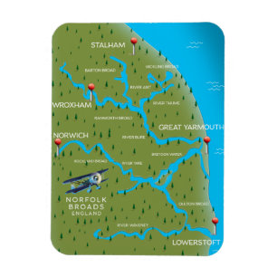 Karte von Norfolk Broads England. Magnet