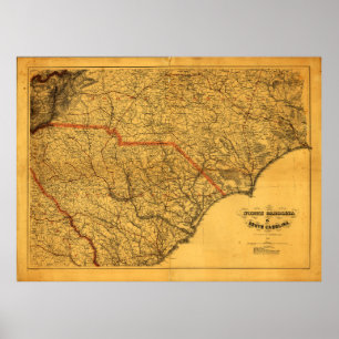 Karte von North & South Carolina (1865) Poster
