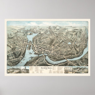 Karte von Norwich, CT ab 1876 Poster