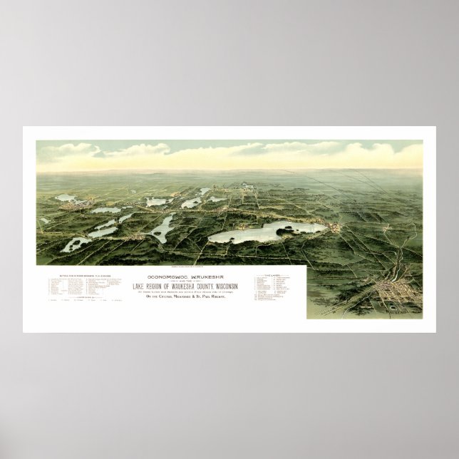 Karte von Oconomowoc und Waukesha Wisconsin im Jah Poster (Vorne)