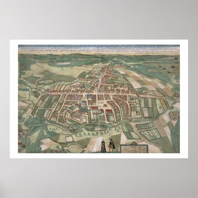 Karte von Odense, von "Civitates Orbis Terrarum" v Poster (Vorne)