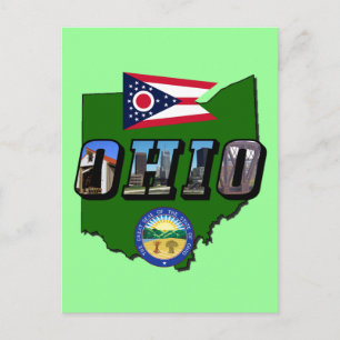 Karte von Ohio, Bildtext, Flagge und Siegel