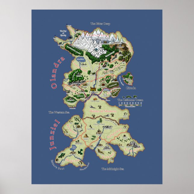 Karte von Olandra & Junziel - Mittelposter Poster (Vorne)