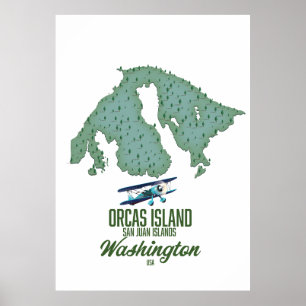 Karte von Orcas Island, Washington, USA Poster