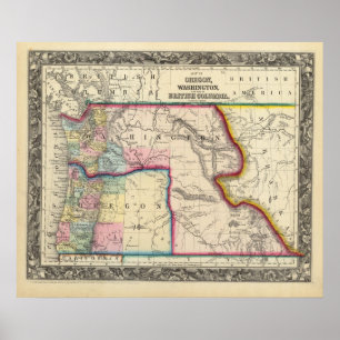 Karte von Oregon, Washington Poster
