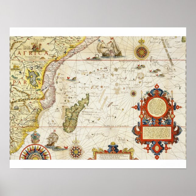 Karte von Ostafrika und Madagaskar, 1596 (Handkolo Poster (Vorne)