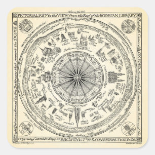 Karte von Oxford-Ansicht von der Bodleian Quadratischer Aufkleber