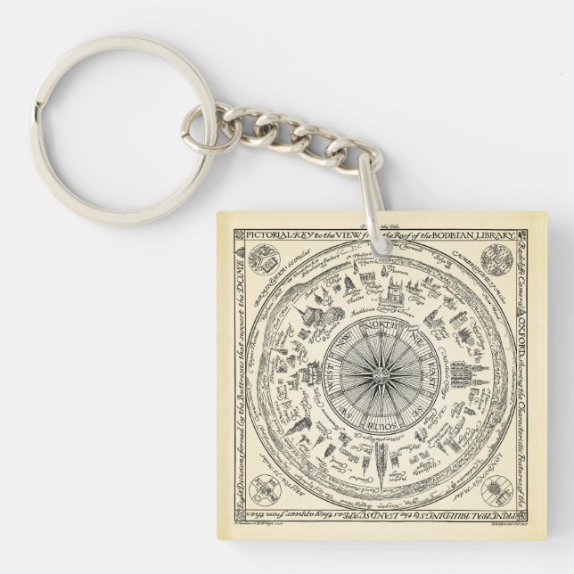 Karte von Oxford-Ansicht von der Bodleian Schlüsselanhänger (Vorderseite)