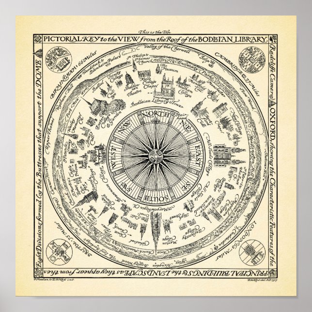 Karte von Oxford aus der Bodleian Library Poster (Vorne)