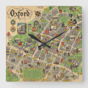 Karte von Oxford, England (britische Eisenbahnen) Quadratische Wanduhr