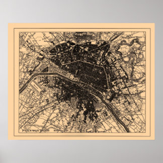 Karte von Paris Frankreich, ca. 1890 - 1907 Poster