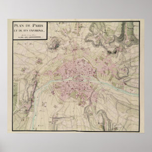 Karte von Paris und Umgebung Poster