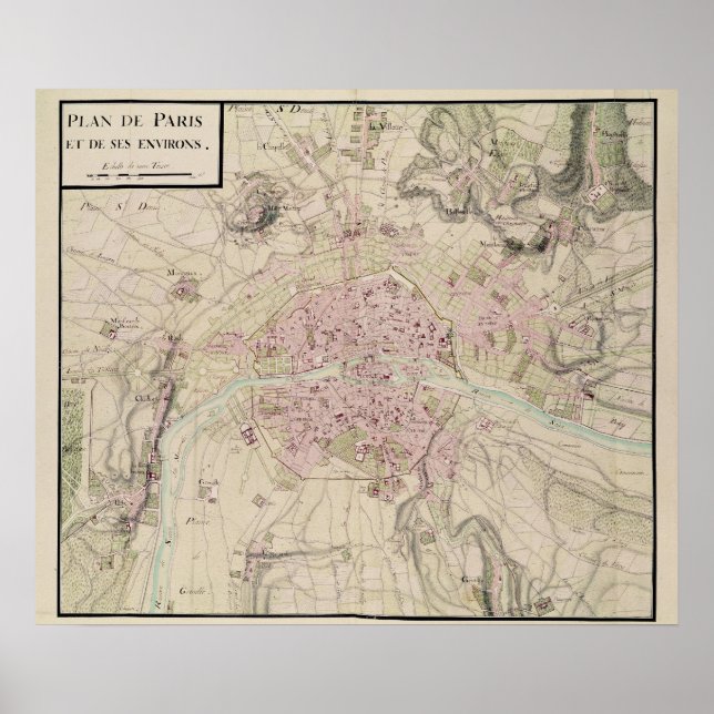 Karte von Paris und Umgebung Poster (Vorne)