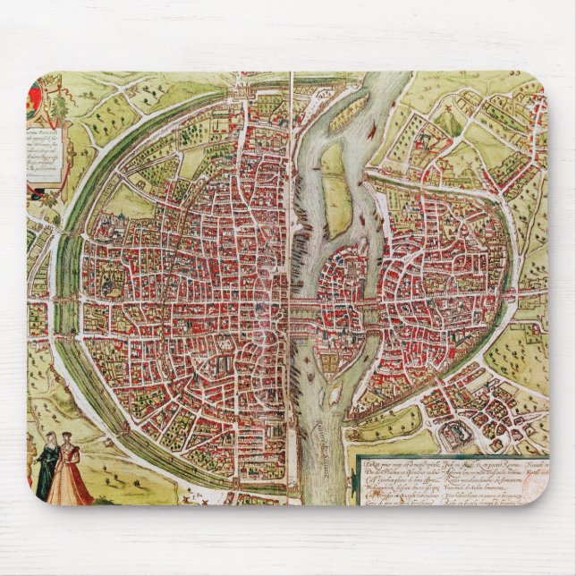Karte von Paris von 'Civitates orbis terrarrum Mousepad (Vorne)