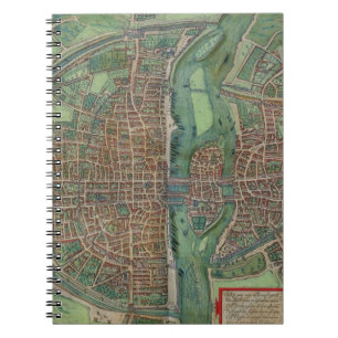 Karte von Paris, von "Civitates Orbis Terrarum" Notizblock