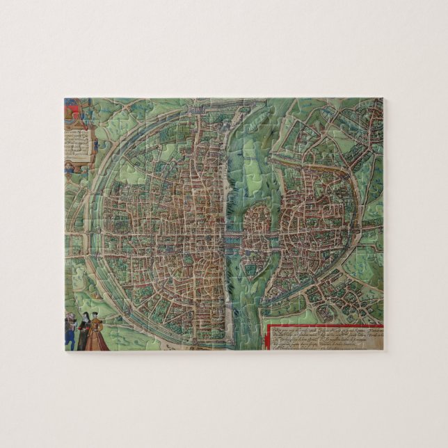 Karte von Paris, von "Civitates Orbis Terrarum" Puzzle (Horizontal)