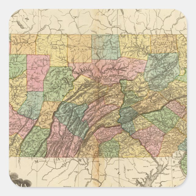 Karte von Pennsylvania und New Jersey Quadratischer Aufkleber (Vorderseite)