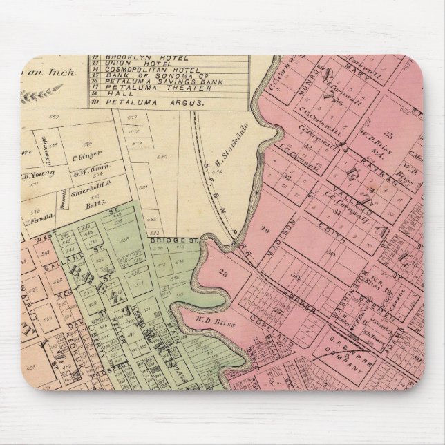 Karte von Petaluma City 1877 Mousepad (Vorne)
