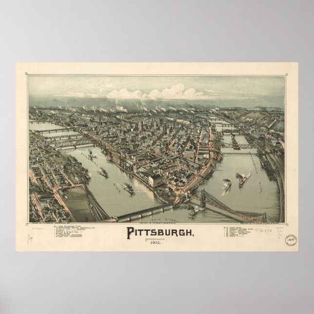 Karte von Pittsburgh, Birds-Eye View, 1902 Poster (Vorne)
