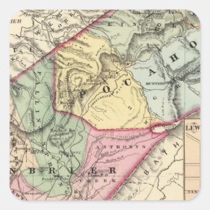 Karte von Pocohontas, Greenbrier-Landkreis Quadratischer Aufkleber