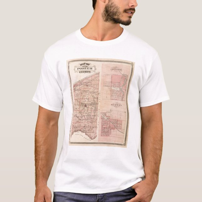 Karte von Porter County mit Chesterton, Hebron T-Shirt (Vorderseite)