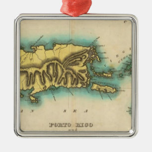 Karte von Porto Rico und den Jungfrauen Ornament Aus Metall