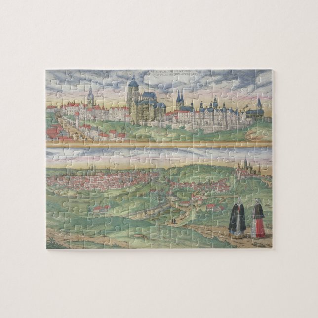 Karte von Prag, von "Civitates Orbis Terrarum" Puzzle (Horizontal)