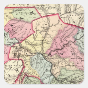 Karte von Putnam, Kanawha, Boone Landkreise Quadratischer Aufkleber