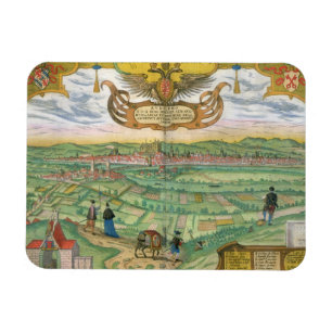Karte von Regensburg, von 'Civitates Orbis Magnet