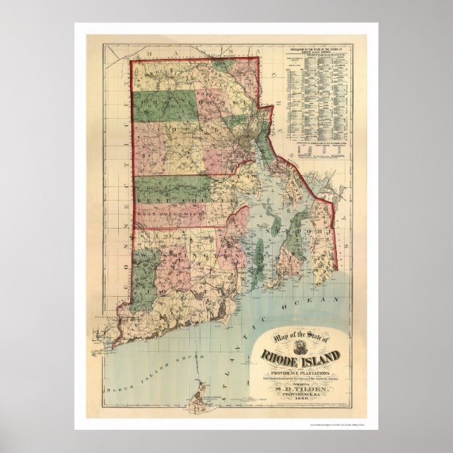 Karte von Rhode Island & Providence Plantations 18 Poster (Vorne)