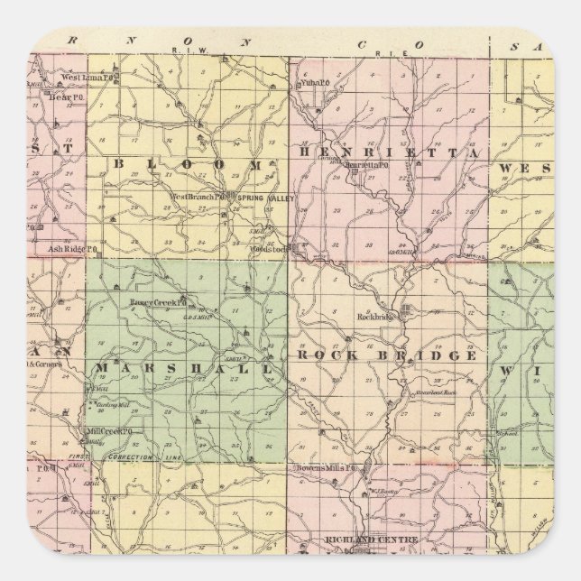 Karte von Richland Landkreis, Staat von Wisconsin Quadratischer Aufkleber (Vorderseite)