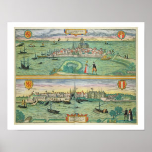 Karte von Rotterdam und Gouda, von 'Civitates Orbi Poster