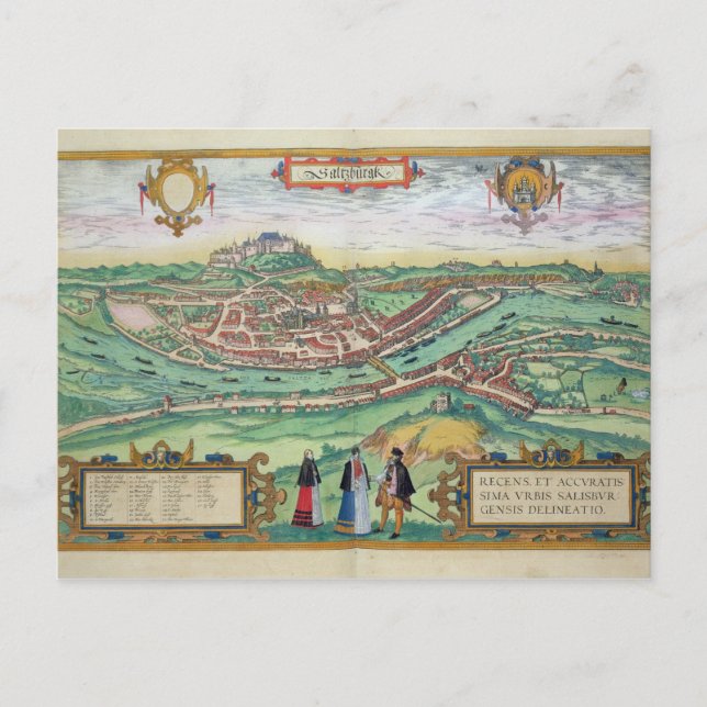 Karte von Salzburg, von "Civitates Orbis Terrarum" (Vorderseite)