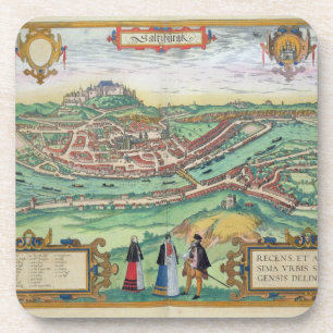 Karte von Salzburg, von "Civitates Orbis Terrarum" Getränkeuntersetzer
