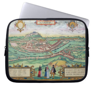Karte von Salzburg, von "Civitates Orbis Terrarum" Laptopschutzhülle