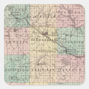 Karte von Sauk County und Kilbourn Stadt Quadratischer Aufkleber