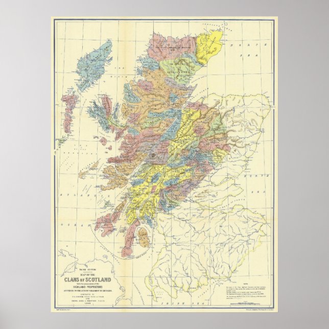 Karte von Schottland 1899 mit schottischen Clans Poster (Vorne)